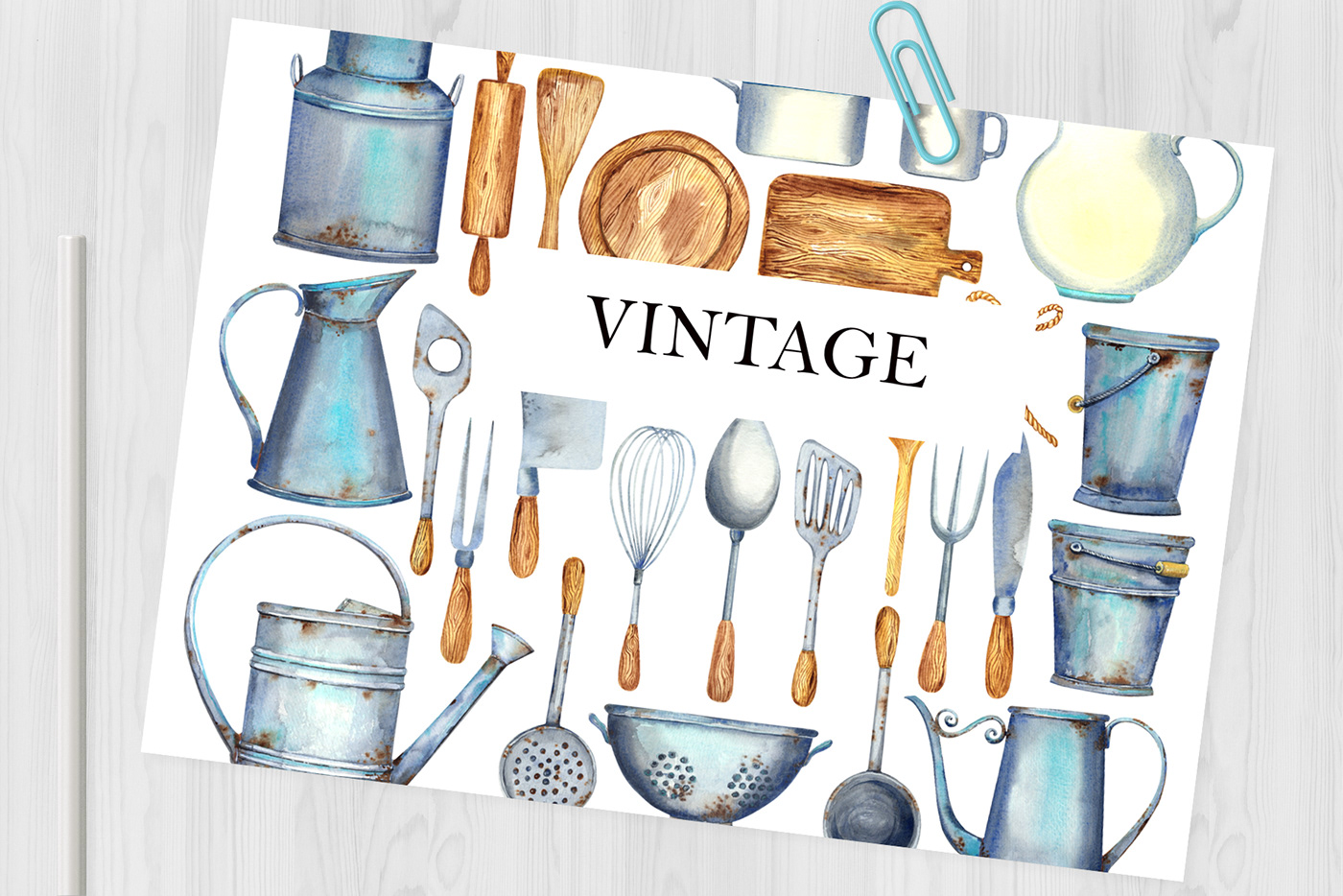 antique clip art coffee pot kitchen menu old things utensils vintage watercolor wooden