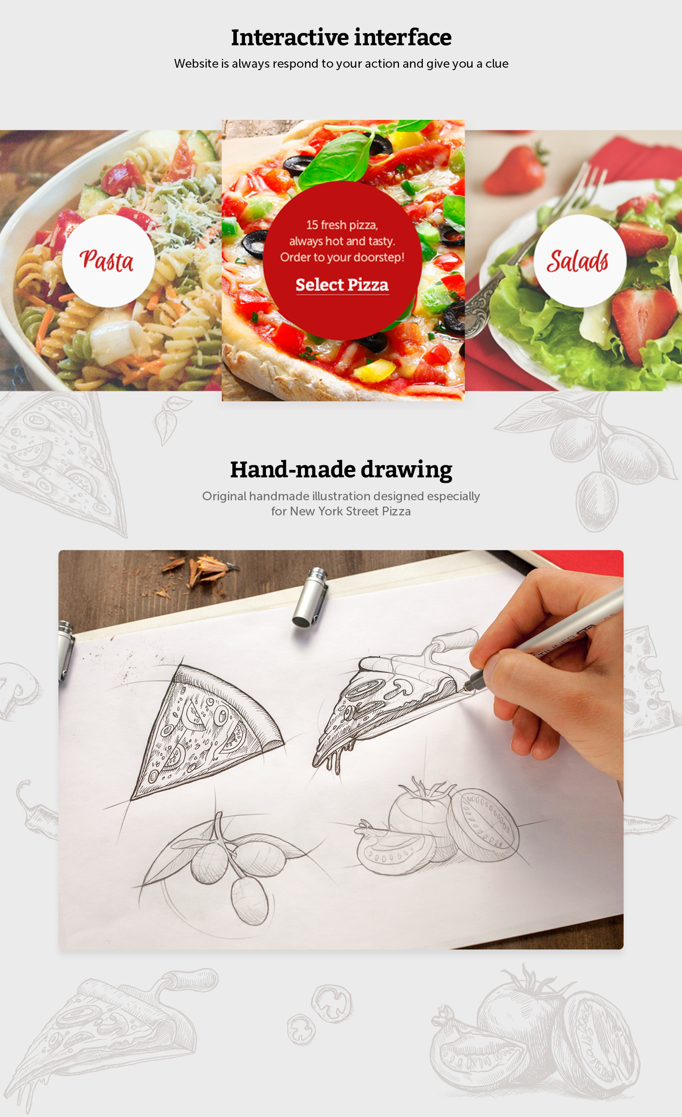 Pizza New York Website Adaptive mobile Layout handmade graphic Food  restaurant content menu banner salad interactive
