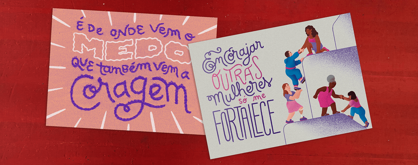 8 de março dia da mulher handwriting lettering Marisa postal postcard design postcards woman's day 8m