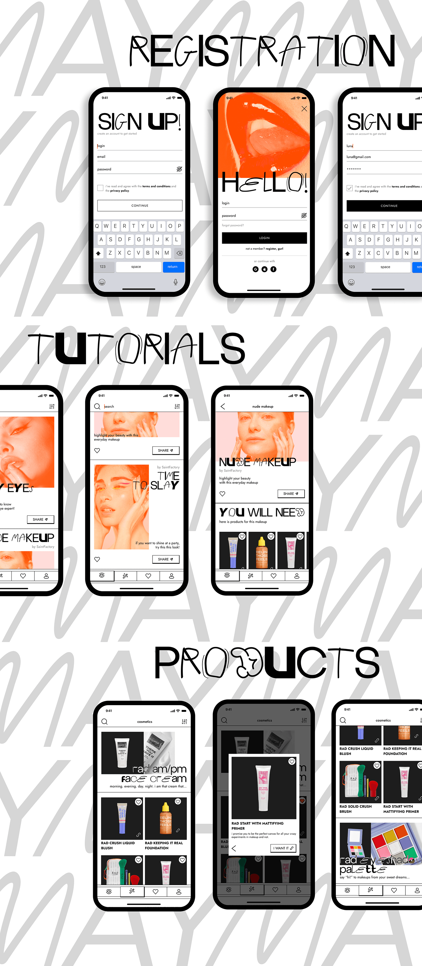 ui design Mobile app makeup beauty Fashion  model UI/UX app design mobile Figma