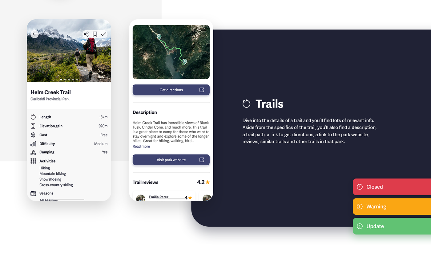 app hiking Nature outdoors parks trails UI ux UX Research walking