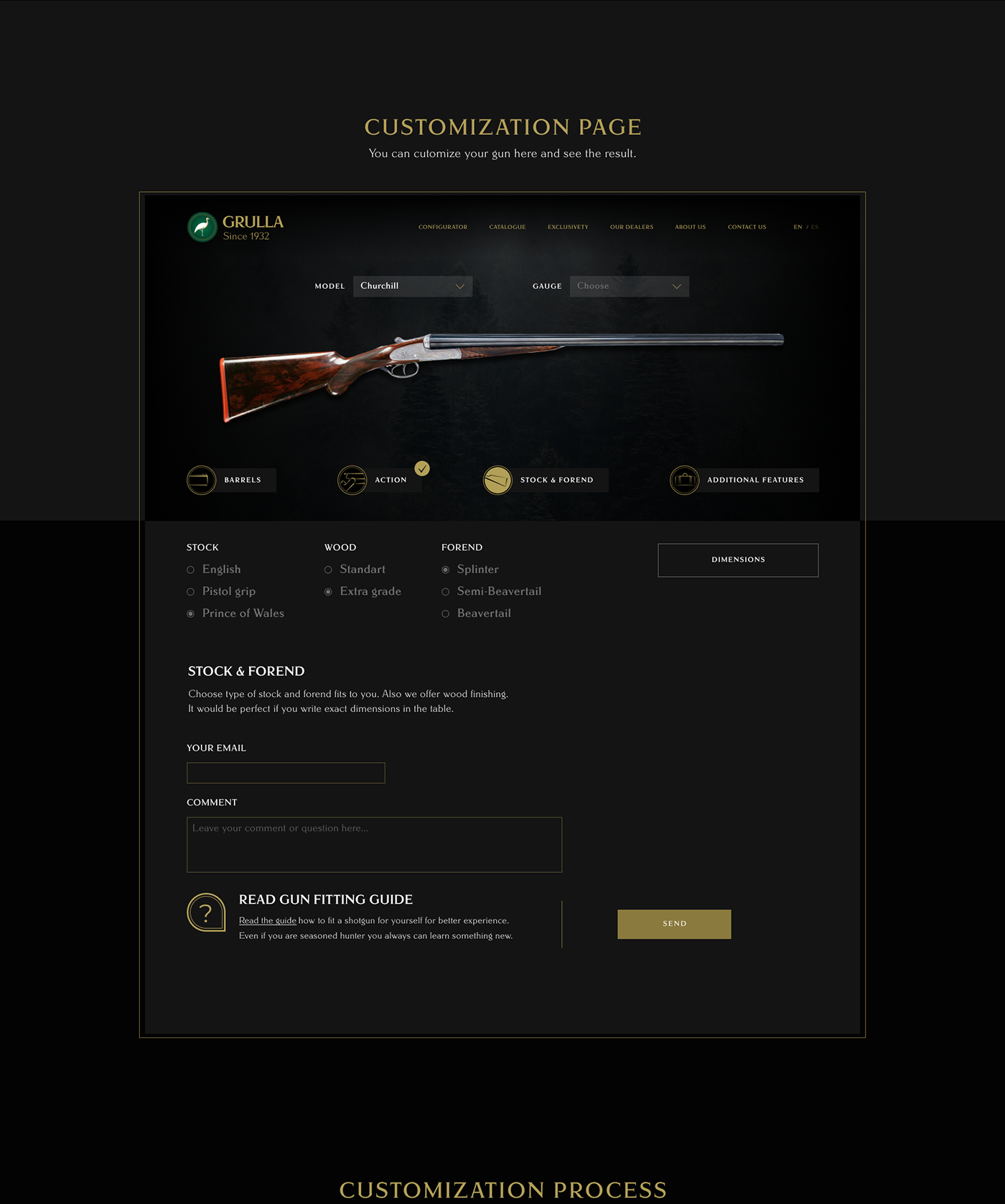 dark grulla Hunting luxury rifles Weapon shotgun spain Webdesign gold