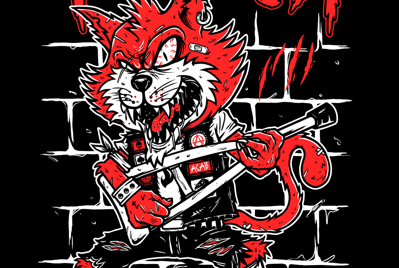 punk rock rock punk Gato Cat ILLUSTRATION  anarquia foraja