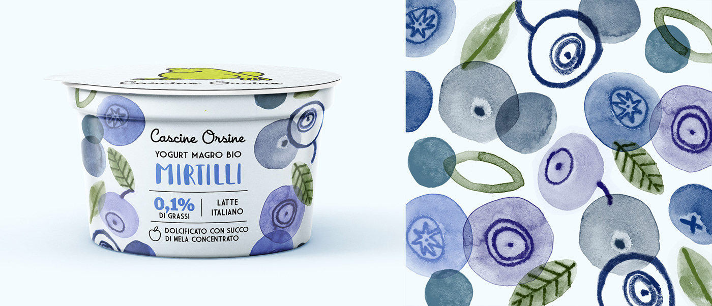 illustrations Packaging packaging design watercolor yogurt yogurt cup Yogurt Packaging yogurt packaging design