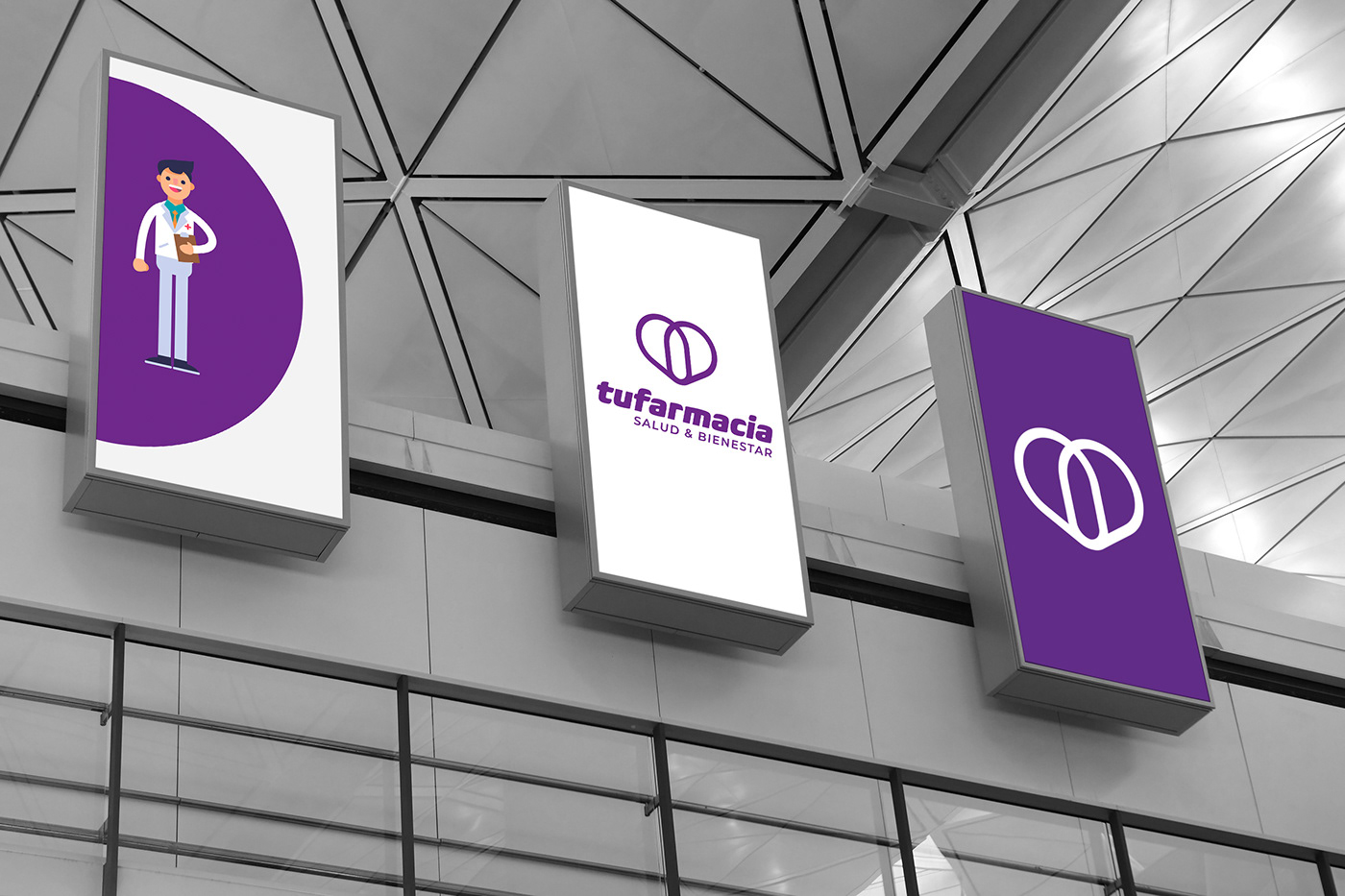 brand identity branding  farmacia Health heart logo Logo Design pharmacy purple store