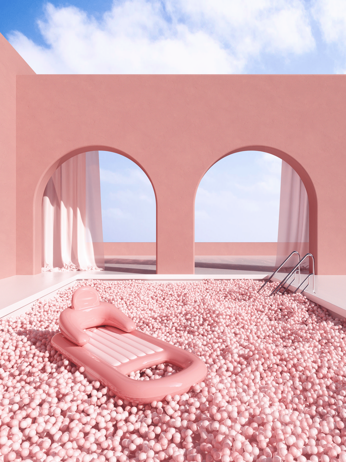 3D minimal surreal abstract pastel Interior architecture aesthetic pink modern