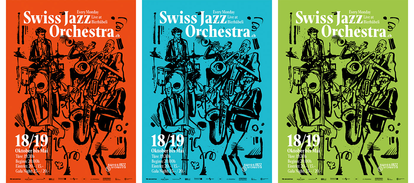 advertisement ILLUSTRATION  ink jazz jazzillustration music musicposter orchestra poster swiss
