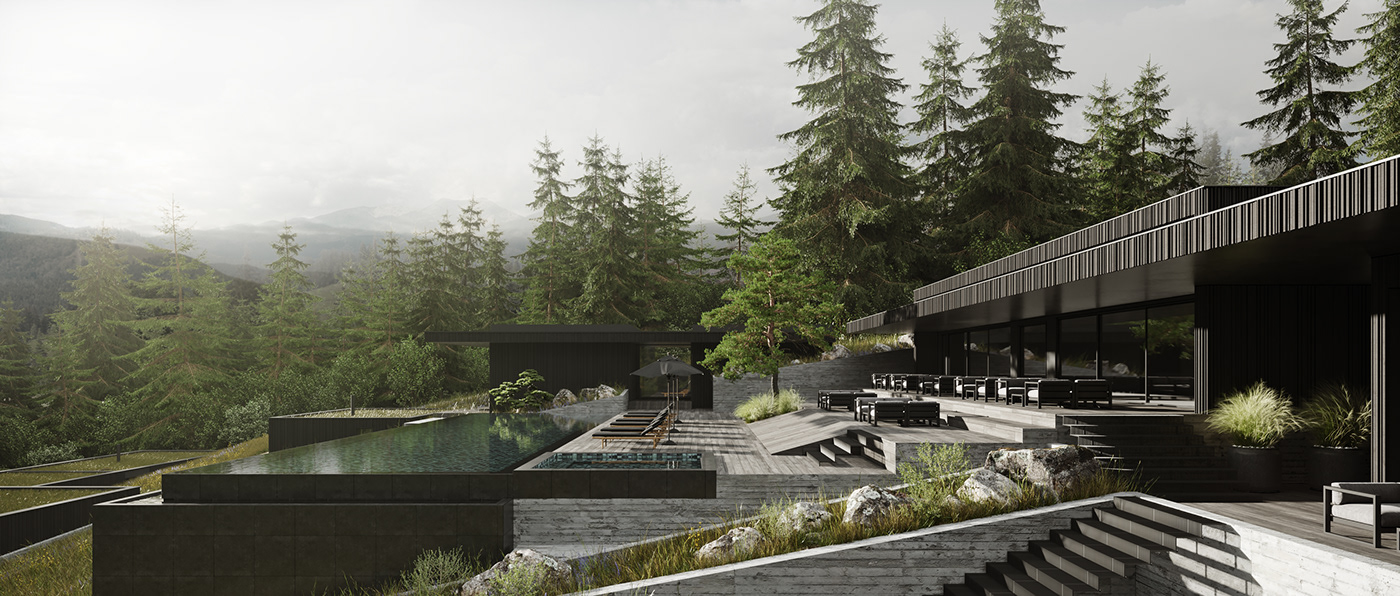 architecture design modern mountains resort Spa