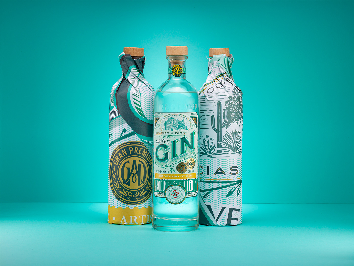 packaging design typographical lettering handcrafted Illustrative mexico gin label botanical cactus