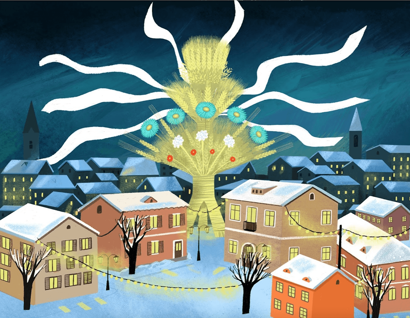 ILLUSTRATION  Nature ukrainian background Landscape Illustrator illustrate childrenillustrator DigitalIllustration winter christmas