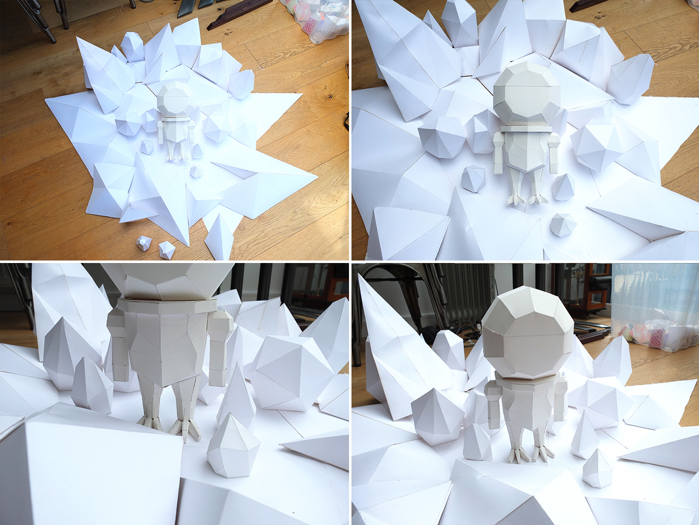 diver projection mapping paper toy installation stop motion geometric paper modelling
