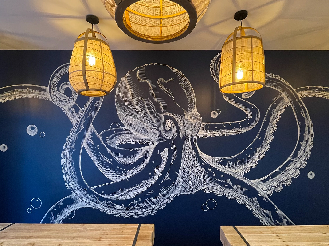 Drawing  fresco kraken octopus wall