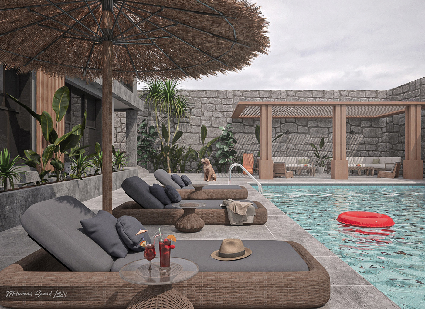 architecture exterior Landscape Outdoor outdoor villa Pool swimming pool Villa video visualization