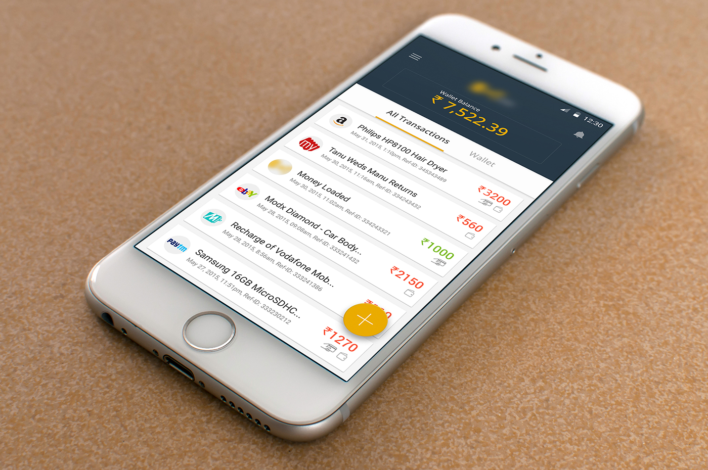 WALLET transaction ios android UI visuals interaction