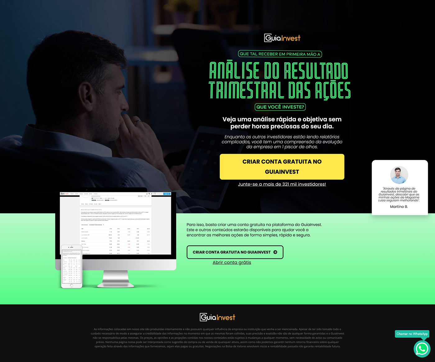 Webdesign landing landing page venda investing investimento bolsa de valores Stock exchange design site