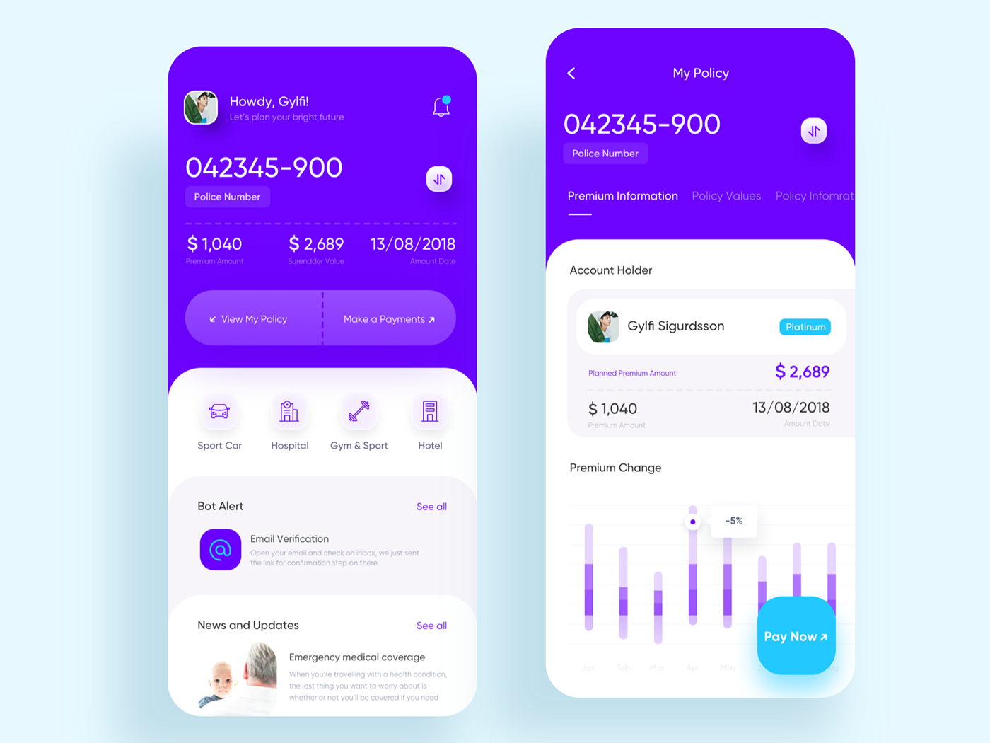 flutter design android ios insurance UI ux