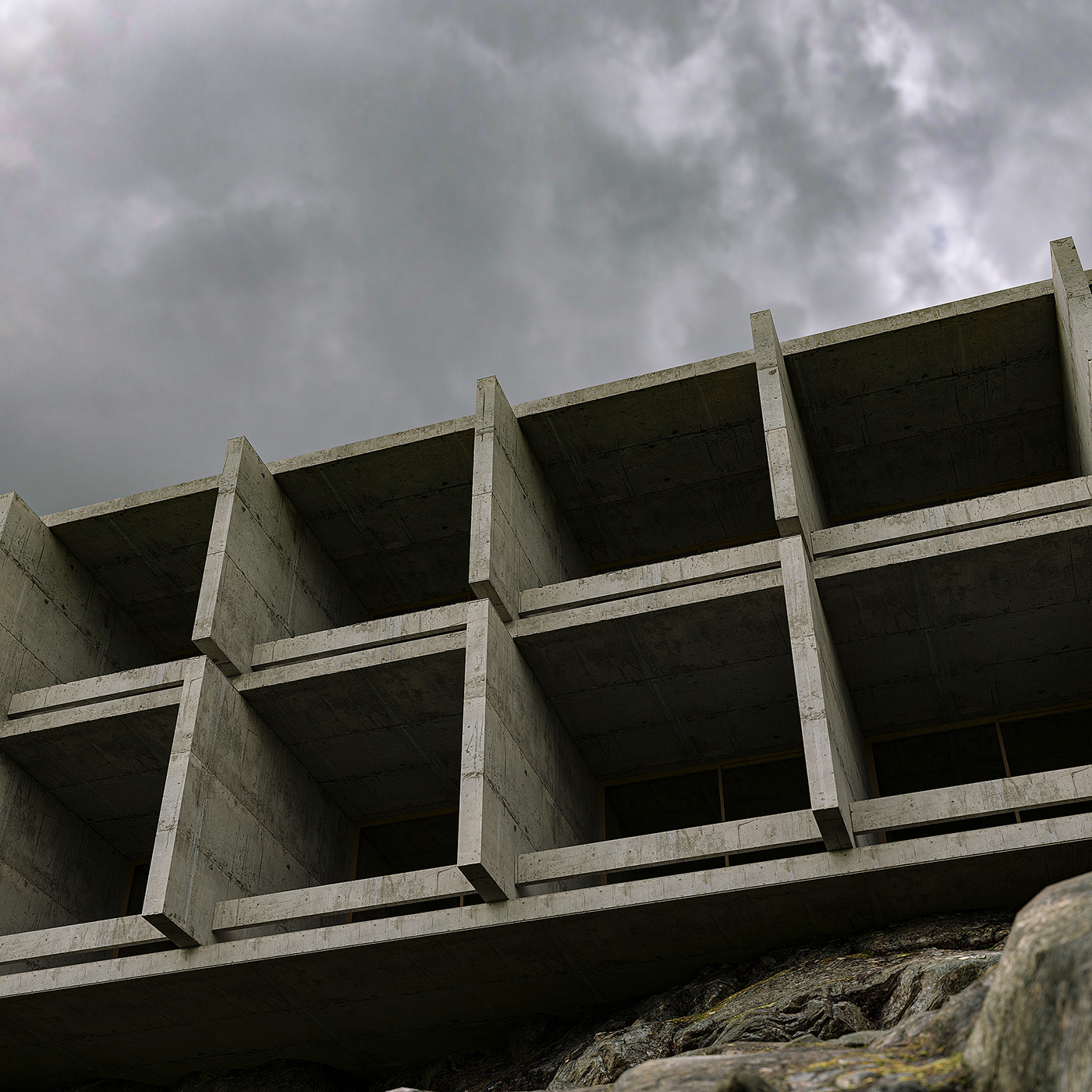 architecture Brutalism concrete corona hotel minimal Nature Render stone visualization