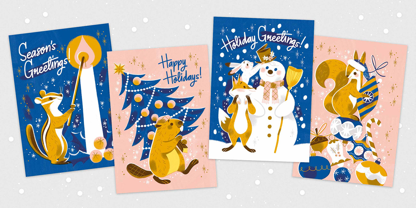 animals card Christmas cute festive FOX greeting cards Holiday mei stoyva Stationery