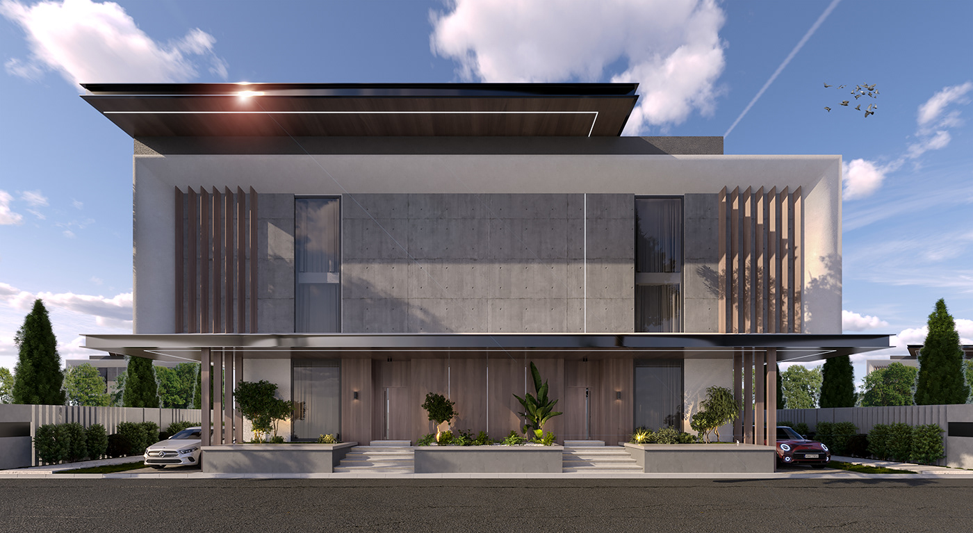 architectural design architecture visualization modern Pool exterior Render wood 3D Villa