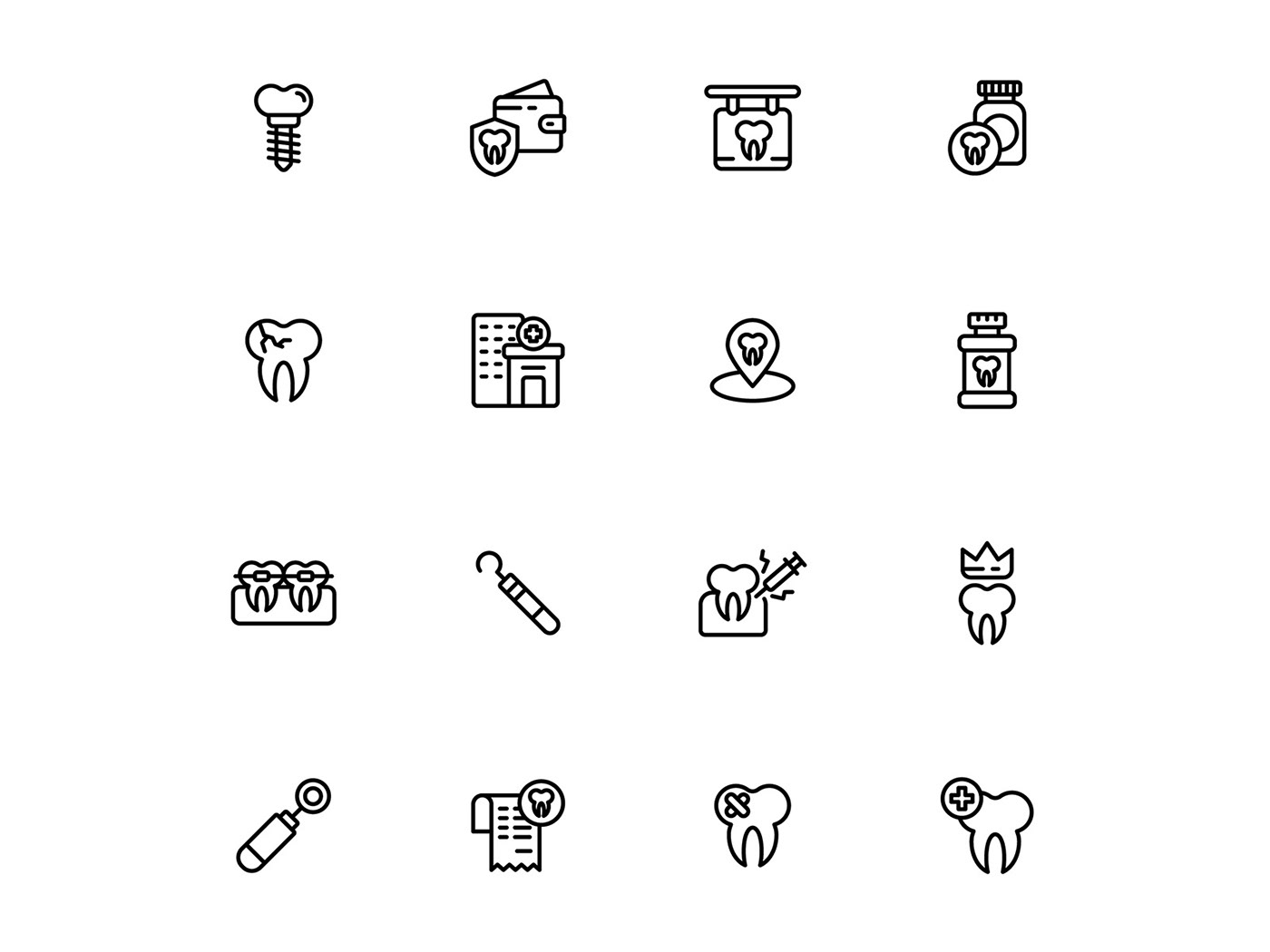 16 Minimal Dental Icons (AI, SVG, PNG)