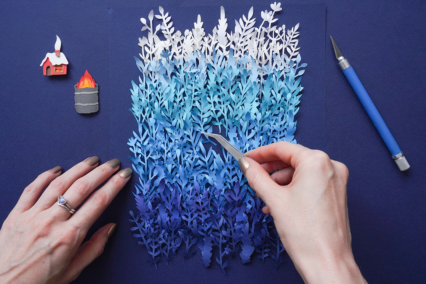 paper art art ILLUSTRATION  paper flowers paper craft winter blue artist behind the scenes craft