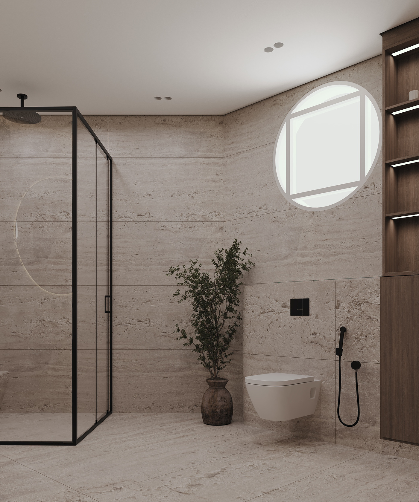 Unique bathroom interior design  architecture Render 3ds max Wabisabi visualization 3D modern