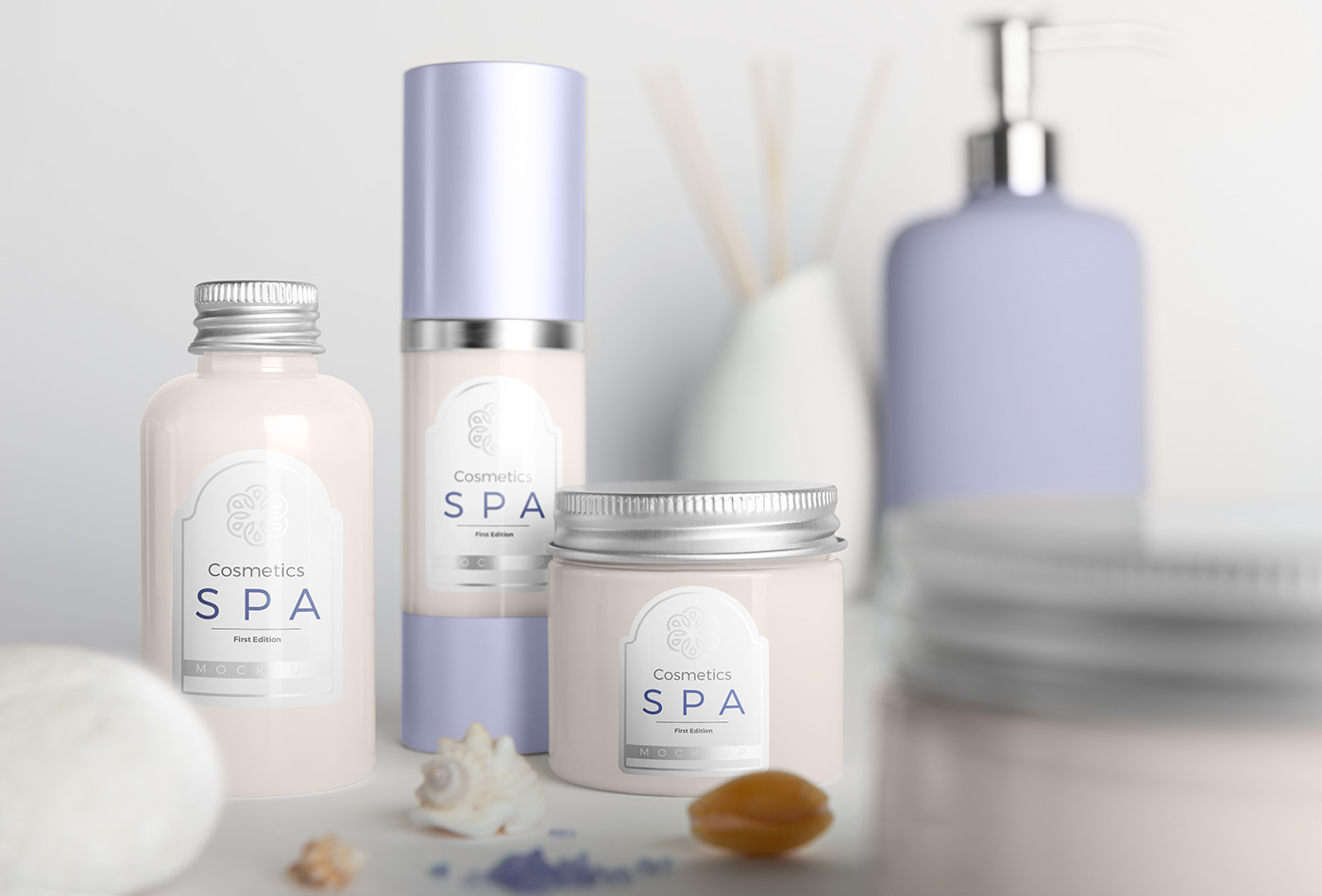 cosmetics mock-up Mockup Spa beauty bottles package mock up design template identity brand store Cosmetic jar