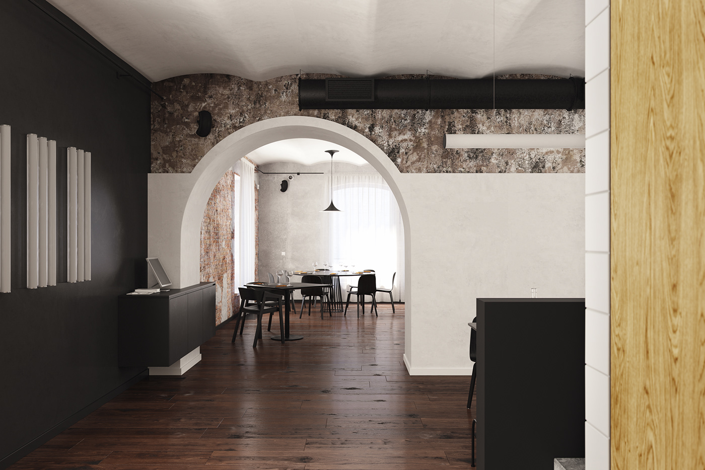 architecture visualization visualisation Interior restaurant interior design  refurbishment wood black CGI