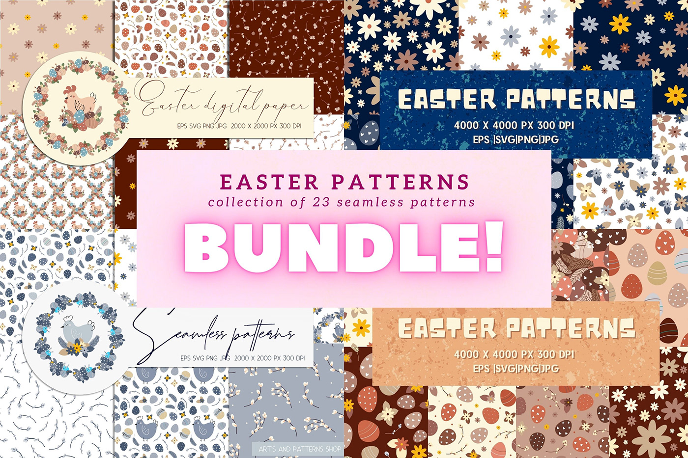 easter  digital papers easter bundle Easter graphics easter pack easter seamless patterns Easter Sublimation easter svg