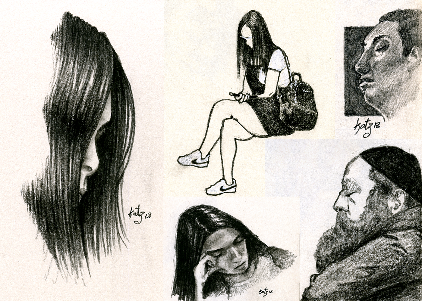 people Character charcoal sketch Drawing  black and white Collection pencil sketchbook sleep