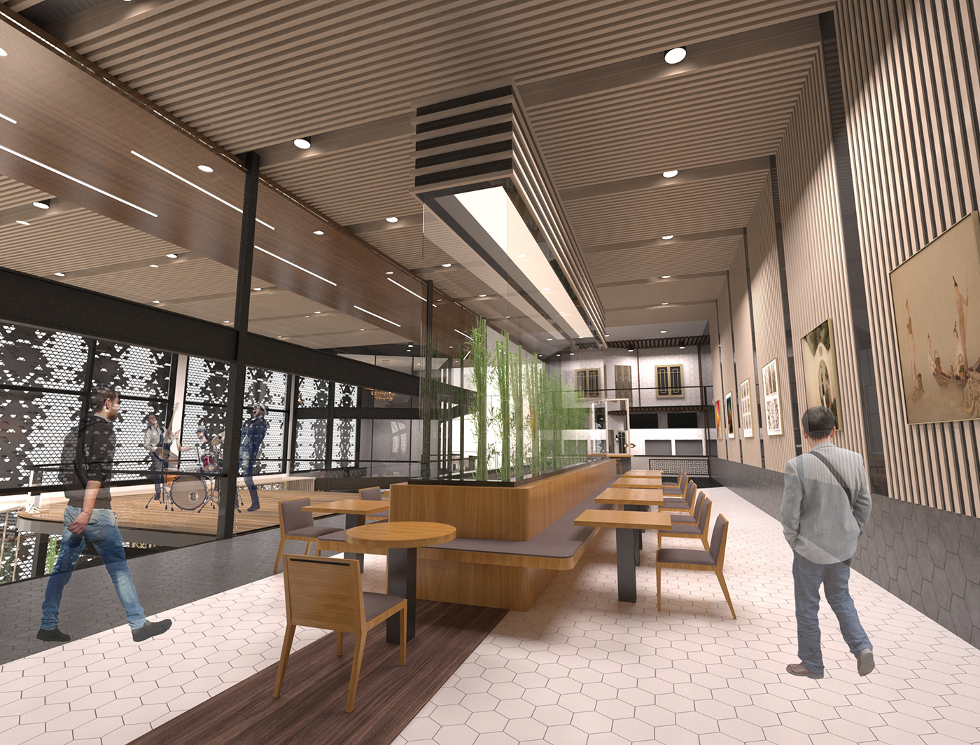 3D 3ds max bar Food  food court Interior interior design  modern Render vray