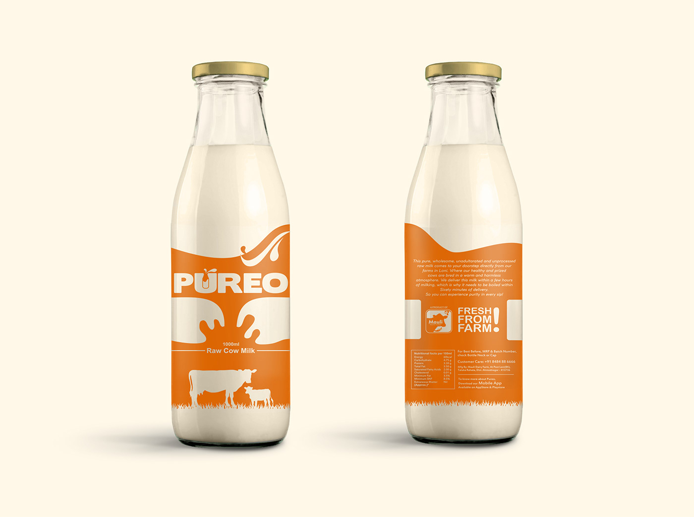 Pachaging design milk bottle branding  label design Packaging milk brand graphic design  Pureo a2 milk milk