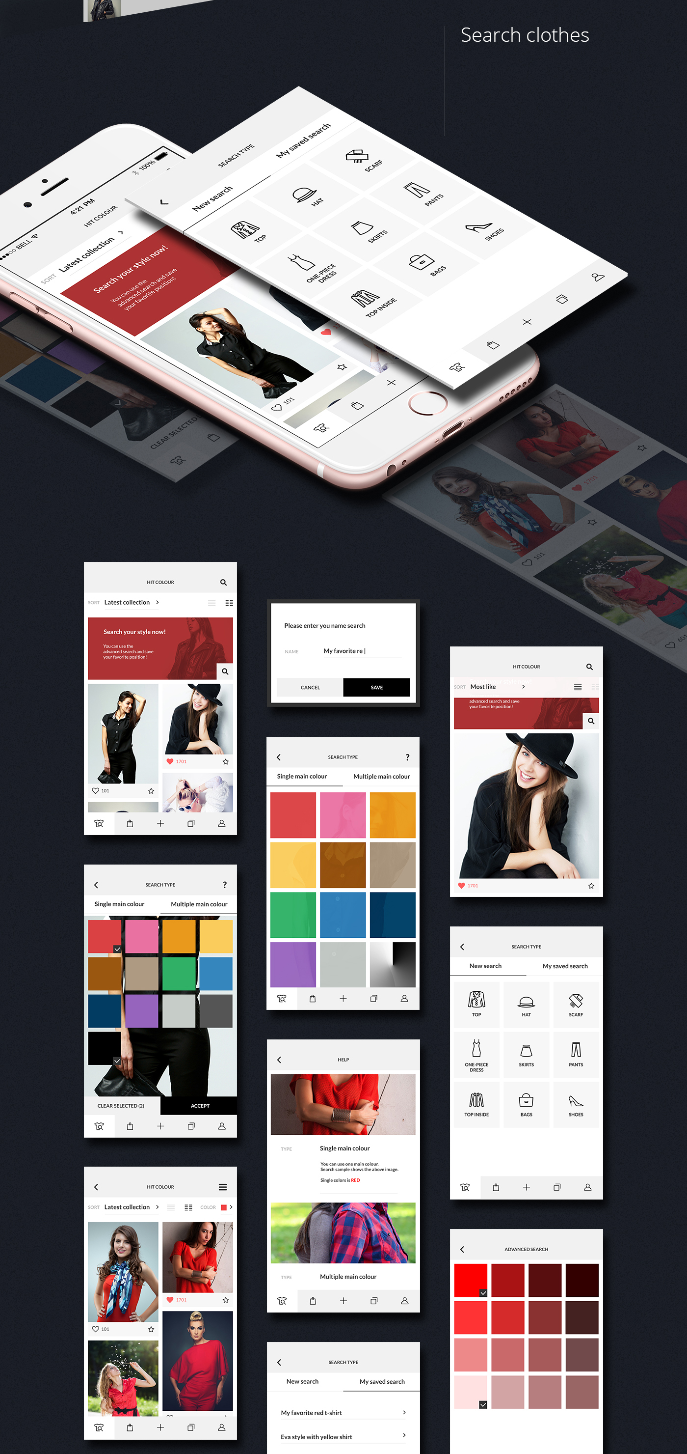 app ios Mockup clothes search colour UI kit fashion design App logo icons