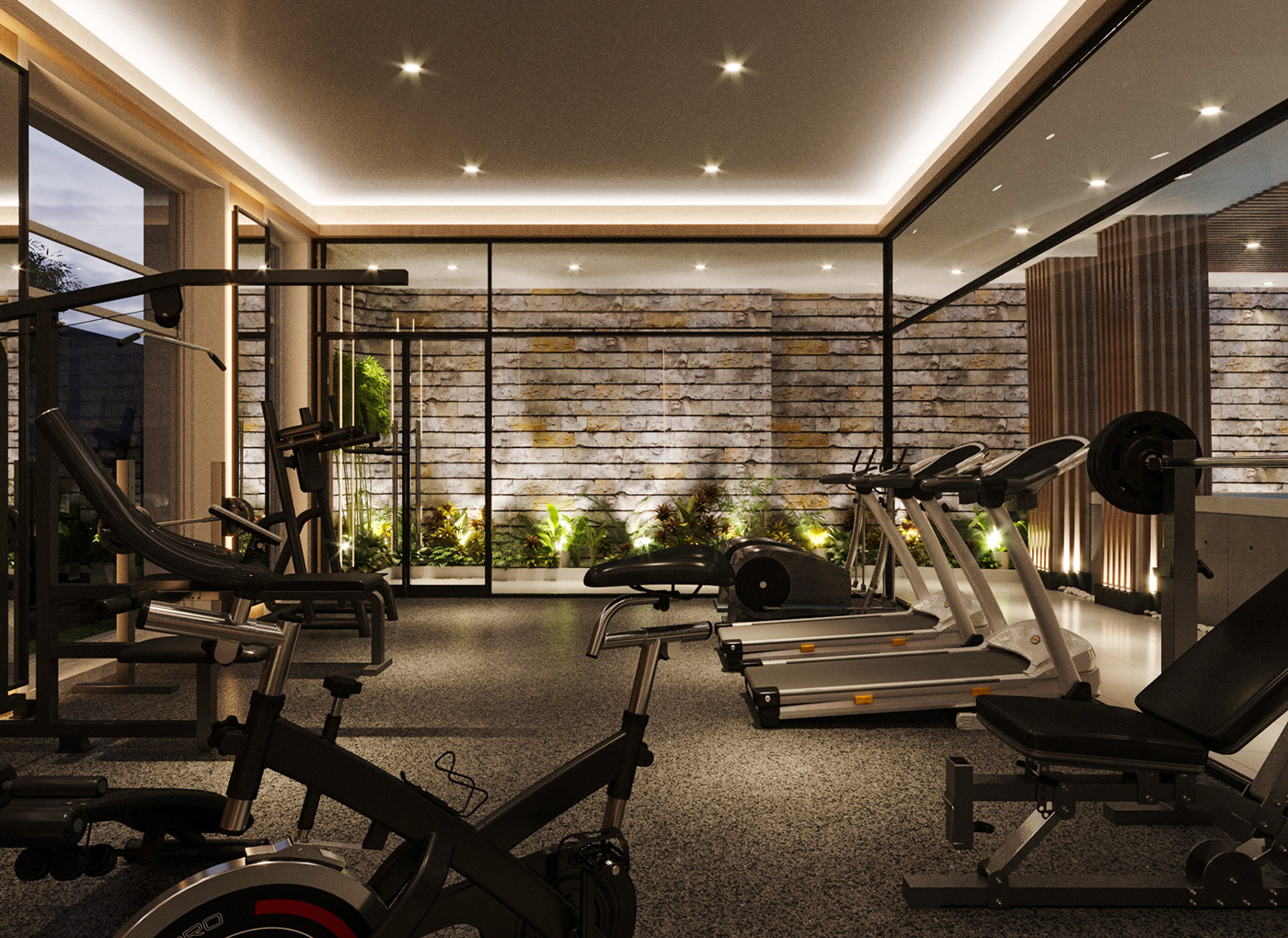 Premium Photo | Gym room fitness center interior with equipment and machines