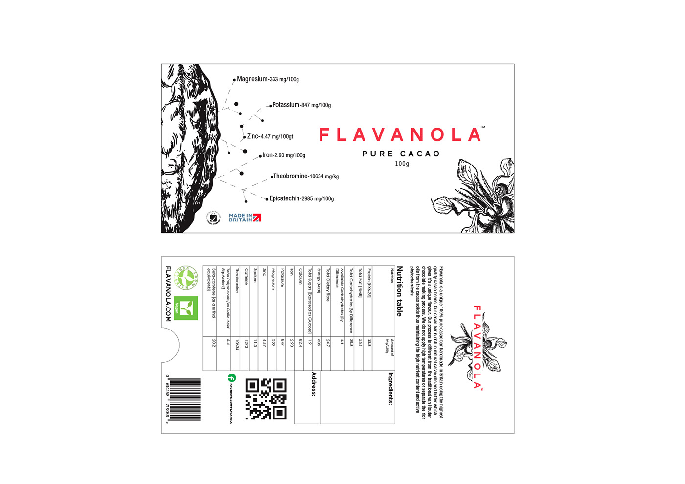 chocolate pure cacao flavanola packaging chocolate cacao illustration