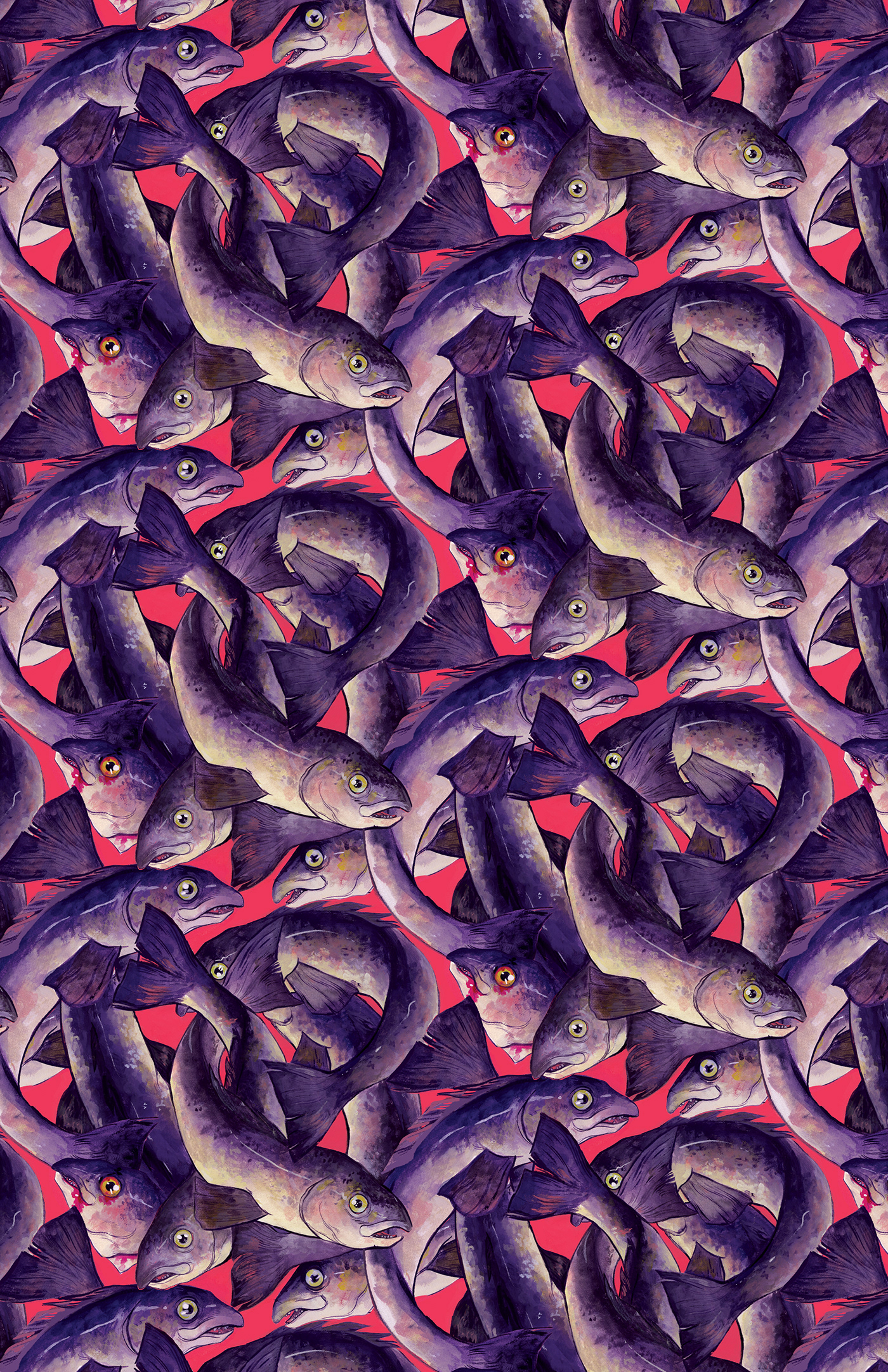 pattern pattern making animal pattern gouache Gouache Illustration ILLUSTRATION  bright colors animal fish atlantic salmon