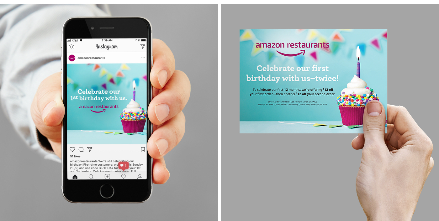 food delivery Amazon visual design marketing   Brand Collateral Email Direct mail social media product marketing restaurant
