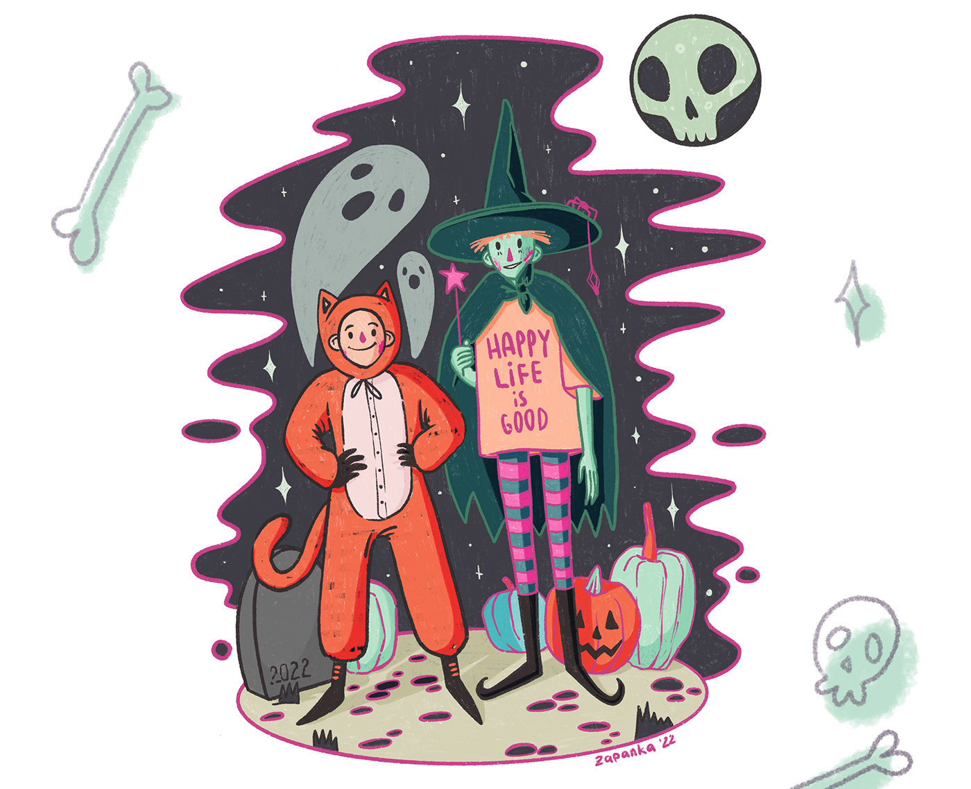 Character design  Digital Art  digital illustration Drawing  Halloween ILLUSTRATION  painting   Procreate skeleton zapanka