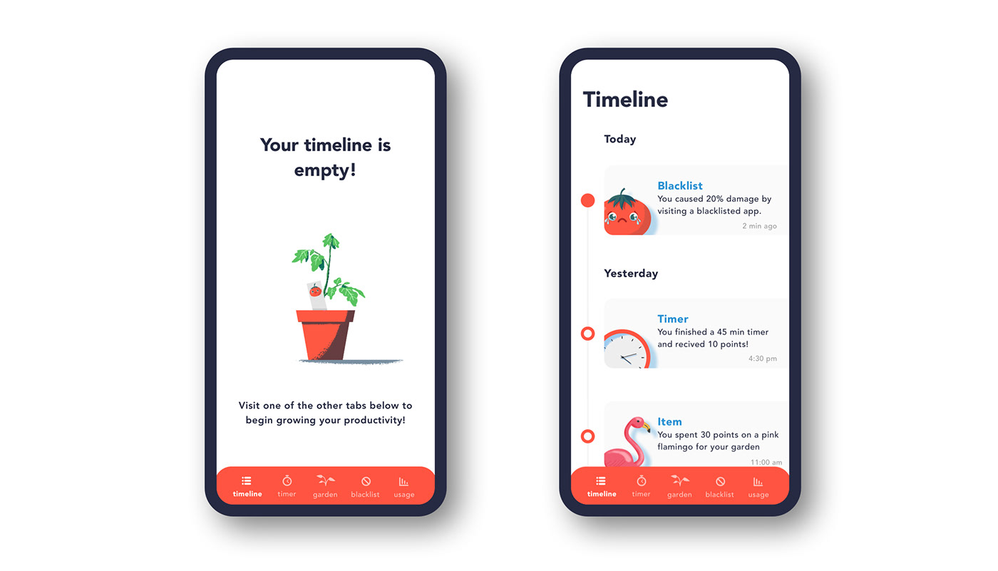 UI pomodoro Productivity illustrated Mobile app ux clean minimalistic dribbble garden