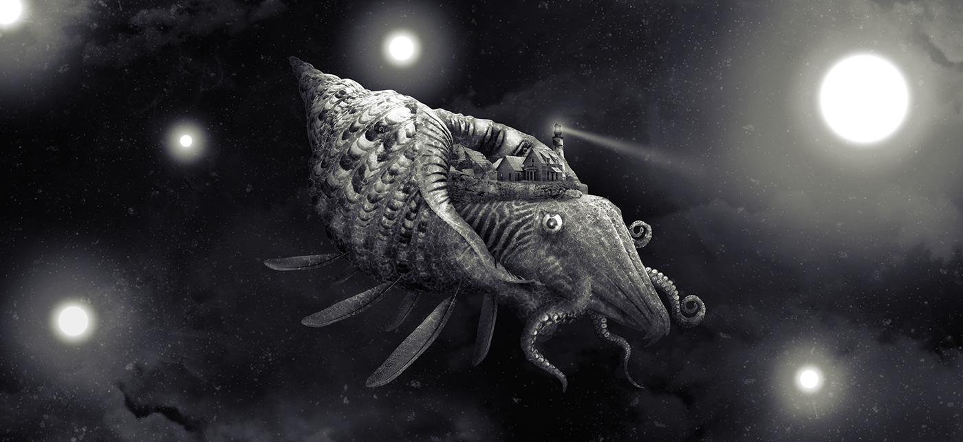 photoshop fantasy Space  Squid skull photograpy fire texture dark