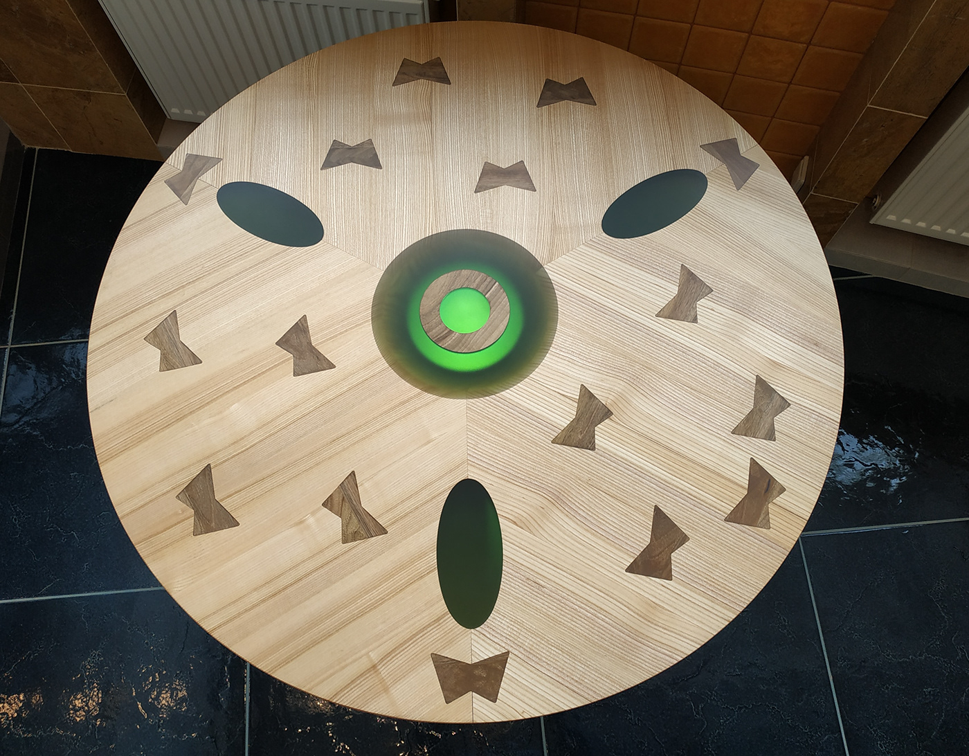 Design furniture epoxy resin markentry natural ash wood Polished stainless steel table Thickness 60mm walnut inlay Butterflies of the Soul