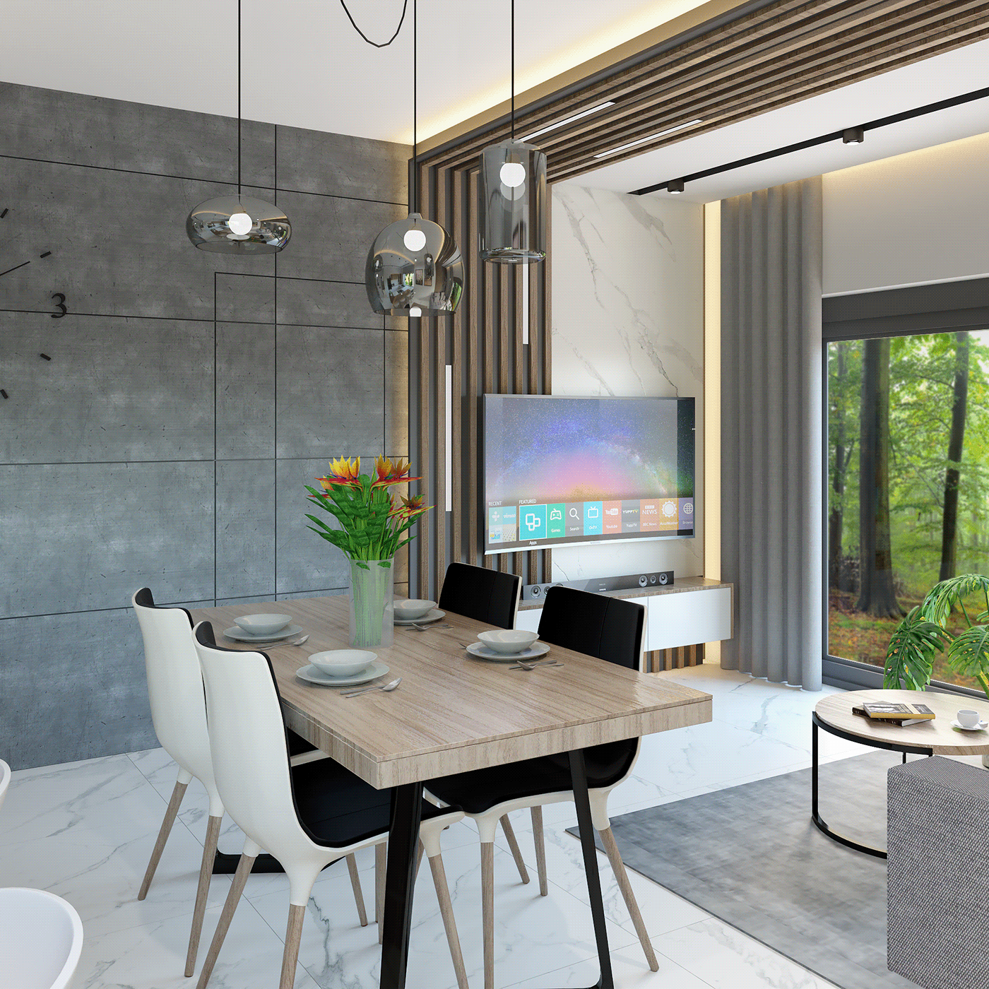 concentrate livingroom Marble render3D SketchUP visualization3d vray