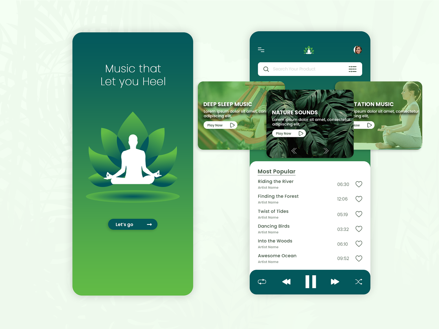 fitness app health healing app meditation music app music app music streaming Music Streaming App relaxing app