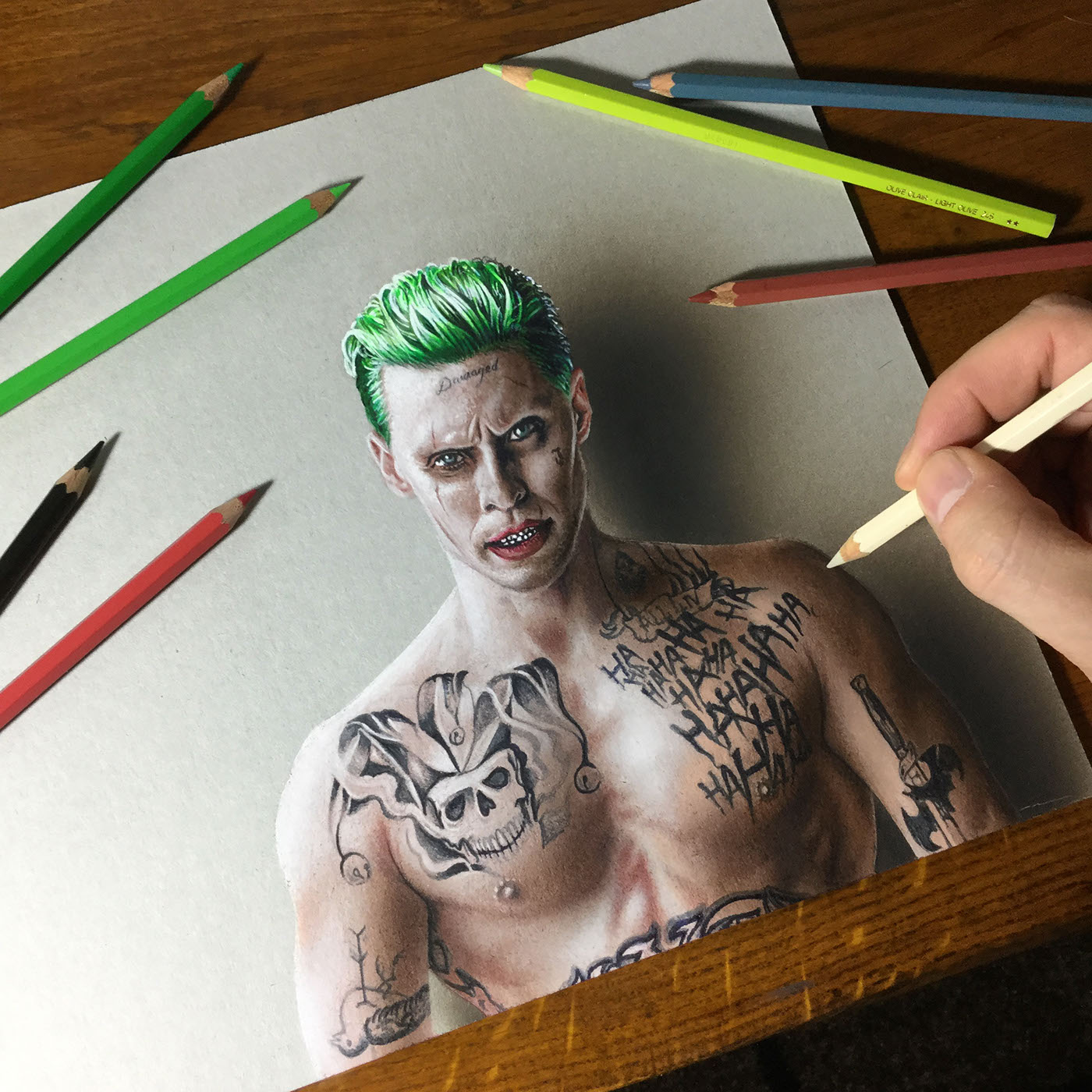 marcello barenghi joker suicide squad hyperrealism mixed media drawing video