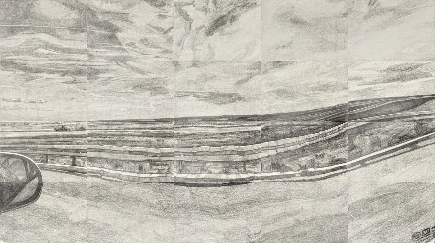 graphite charcoal Landscape motion road contemporary contemporary art fine art abstract