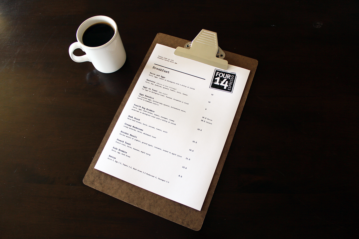 cafe Coffee menu