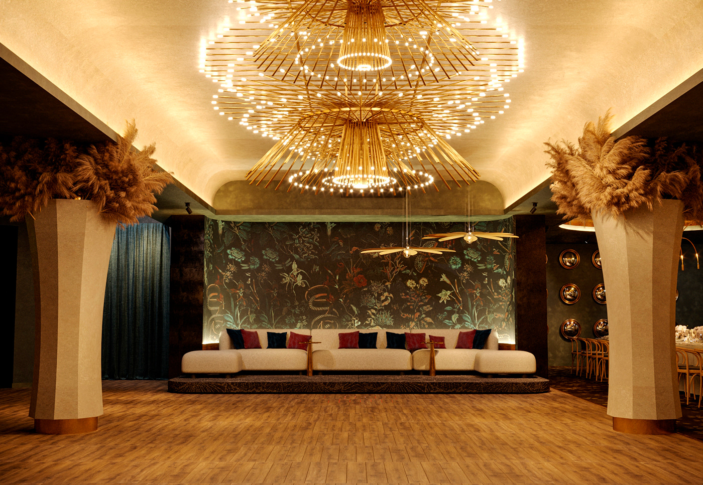 3D 3ds max banquet corona interior design  Render restaurant visualization