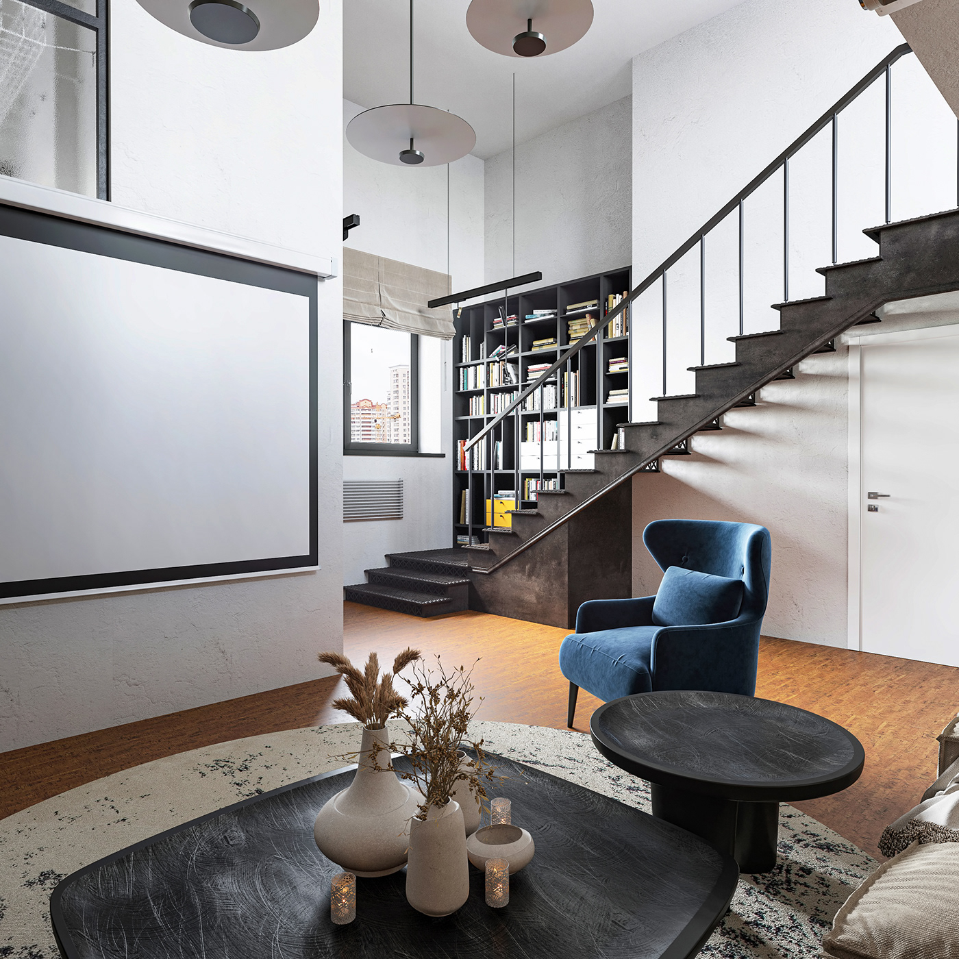 3ds max appartment duplex kitchen interior Scandinavian visualization whitewalls
