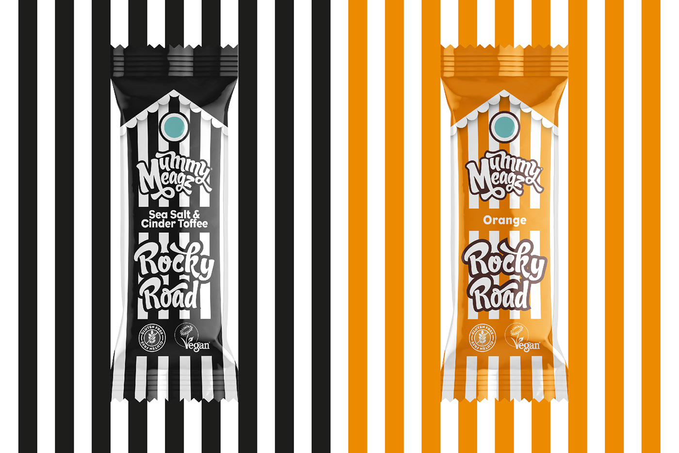 branding  Branding design food and drink Identity Design Logo Design rocky road stripes vegan vegan branding vegan packaging