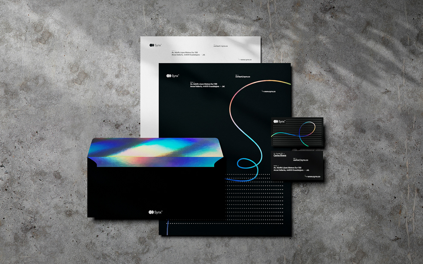 brand Mexican tech holographic black iridescent branding  Stationery artificial intelligence